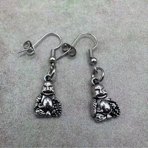 Silver-tone Buddha Charm Dangle Earrings